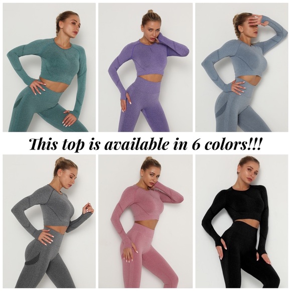 Teal Bluish Green Long Sleeve Yoga Sport Crop Top - Picture 7 of 16